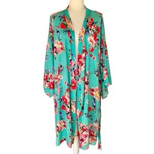 PinkBlush Boho Watercolor Floral Kimono Robe/Caftan/Beach Coverup ~ Women’s 2XL